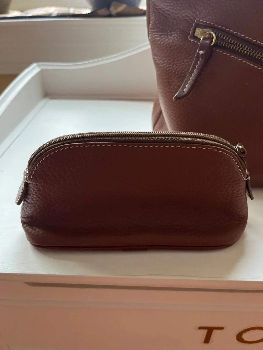 Dooney & Bourke Dark Brown Leather Messenger Bag with Brass Accents
